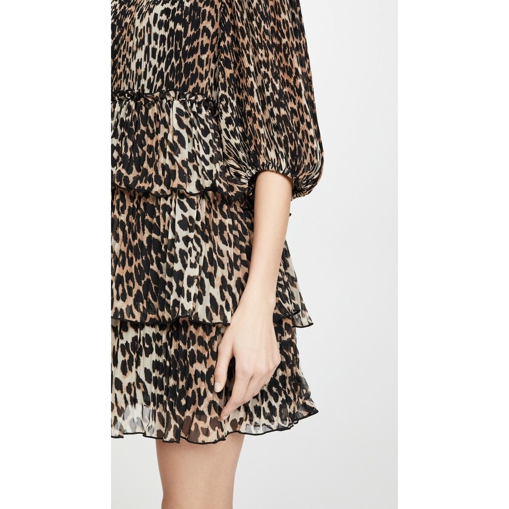 NWT Ganni Leopard Pleated Georgette Tiered Ruffle Dress 36(4), 38(6), 40(8) $235 - Picture 7 of 12